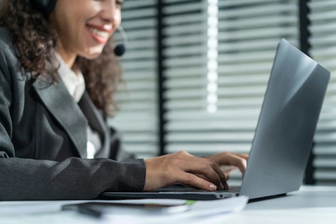 Latino beautiful business woman call center smile